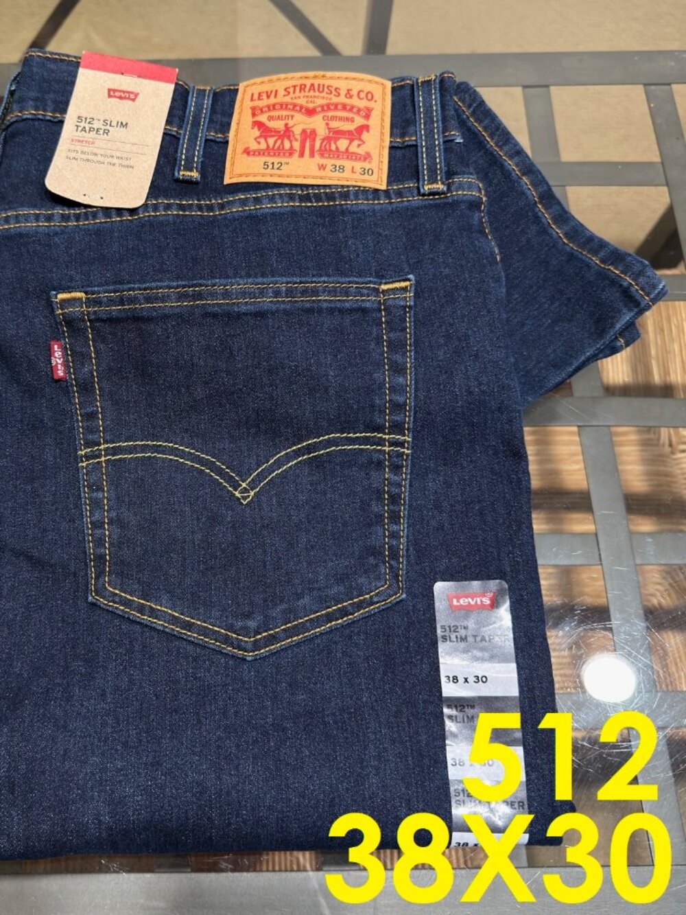 $70 LEVIS 512 MEN'S 38X30 SLIM TAPER DARK WASH STRECH DENIM JEAN NWT